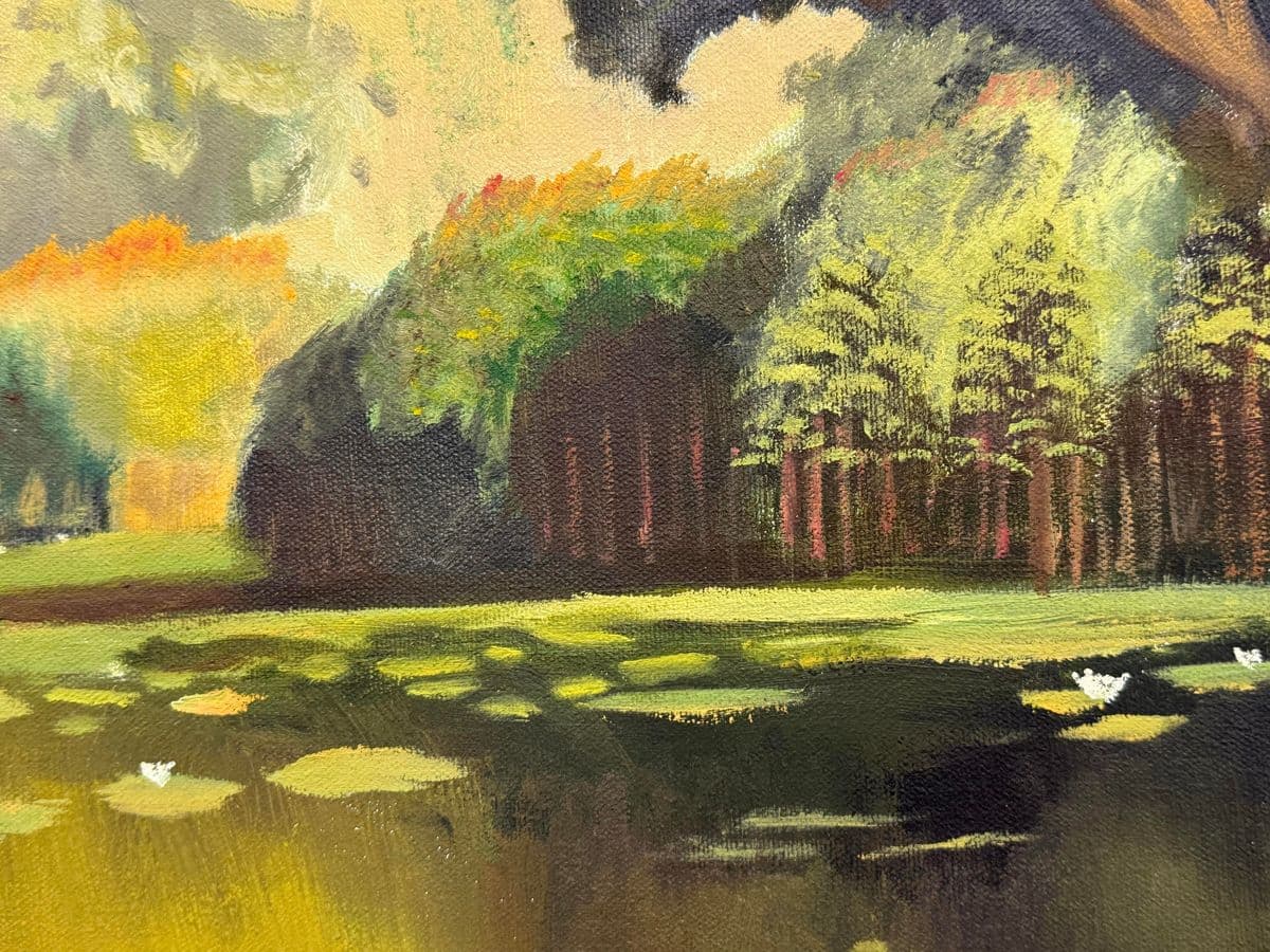 Impressionist Acrylic on Canvas Dock on a Pond Landscape Painting - Thumbnail 10