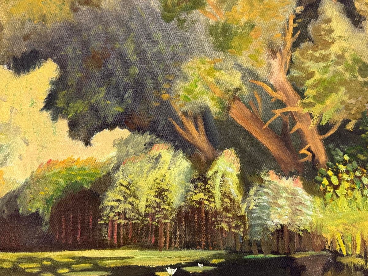 Impressionist Acrylic on Canvas Dock on a Pond Landscape Painting - Thumbnail 9