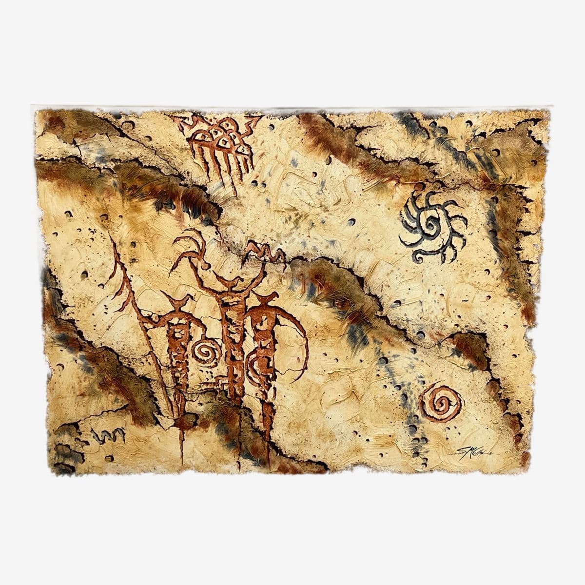 Circa 2002 Stephen K. McCullough. “Bird Headed Shamans” Original Acrylic Indian Painting - Image 1