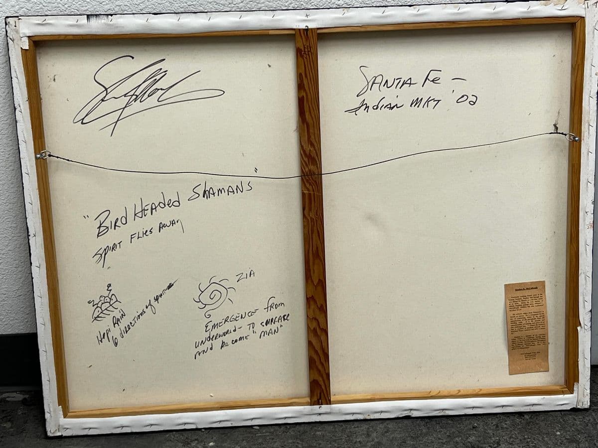 Circa 2002 Stephen K. McCullough. “Bird Headed Shamans” Original Acrylic Indian Painting - Thumbnail 9