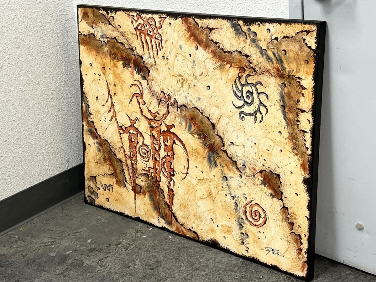 Circa 2002 Stephen K. McCullough. “Bird Headed Shamans” Original Acrylic Indian Painting - Thumbnail 3