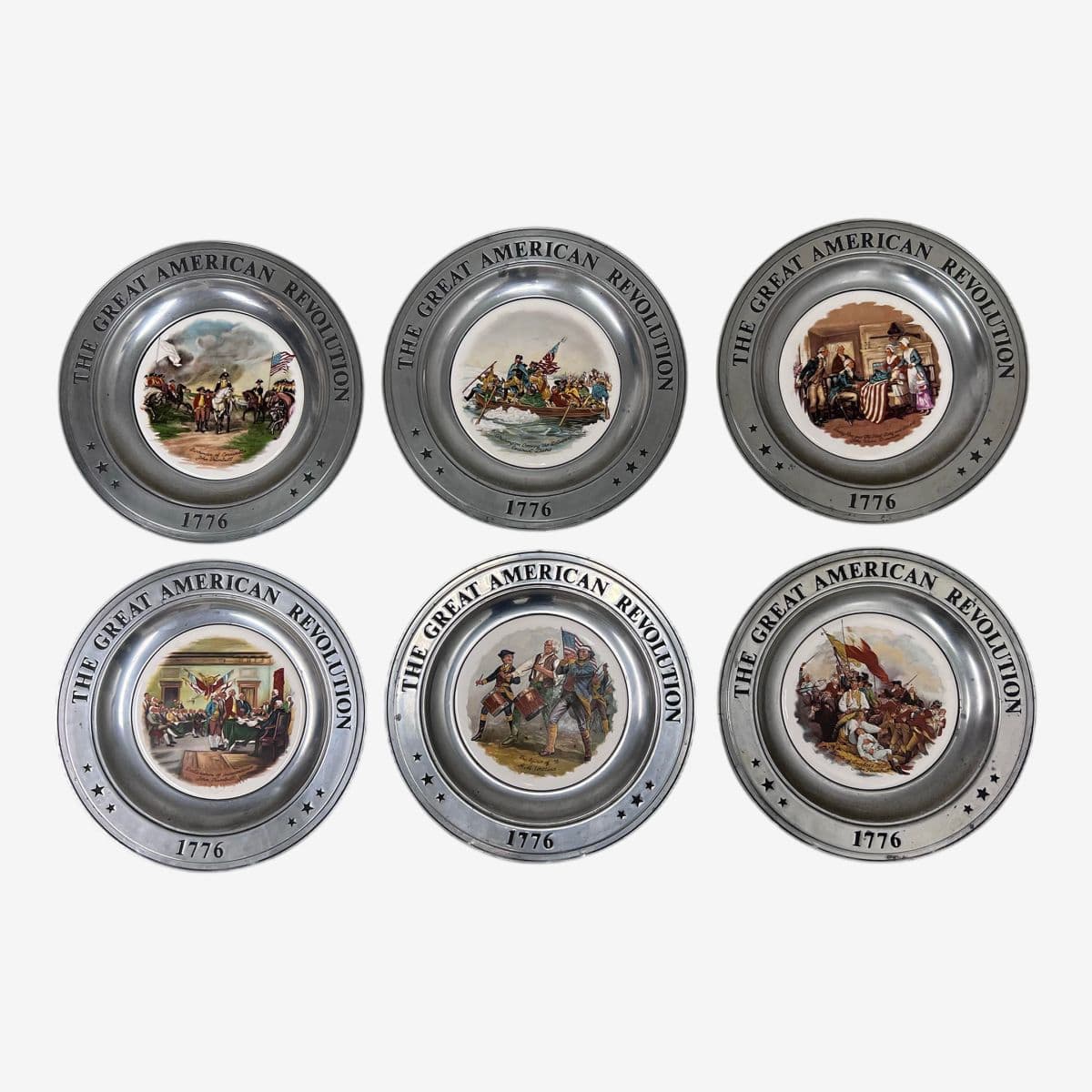 200 Year Anniversary the Great American Revolution Pewter Plates, Set of Six - Image 1