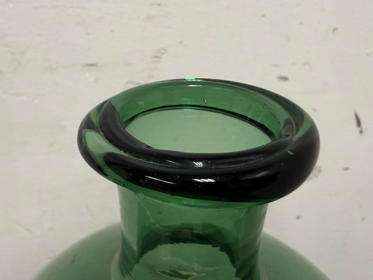 Italian Hand Blown Green Vessel With Stopper - Thumbnail 6