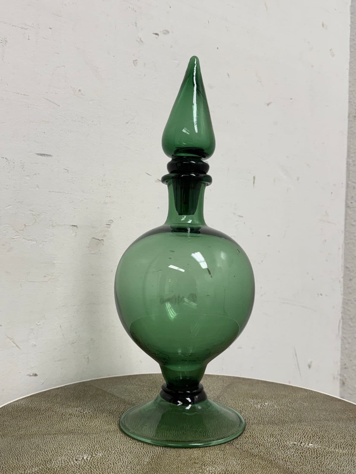 Italian Hand Blown Green Vessel With Stopper - Thumbnail 11