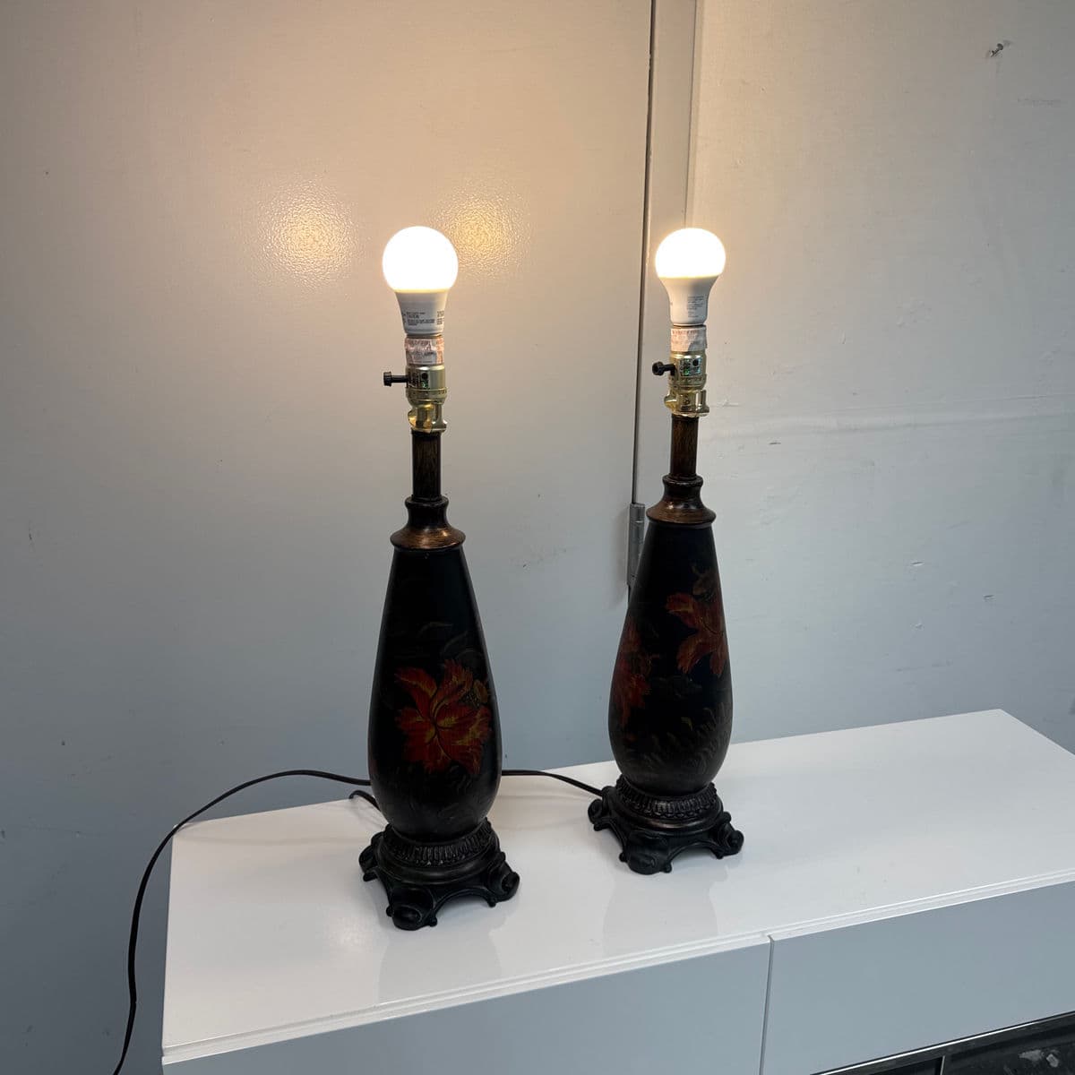 Circa 1990's Chinoiserie Hand Painted Floral Table Lamps, Pair - Thumbnail 13