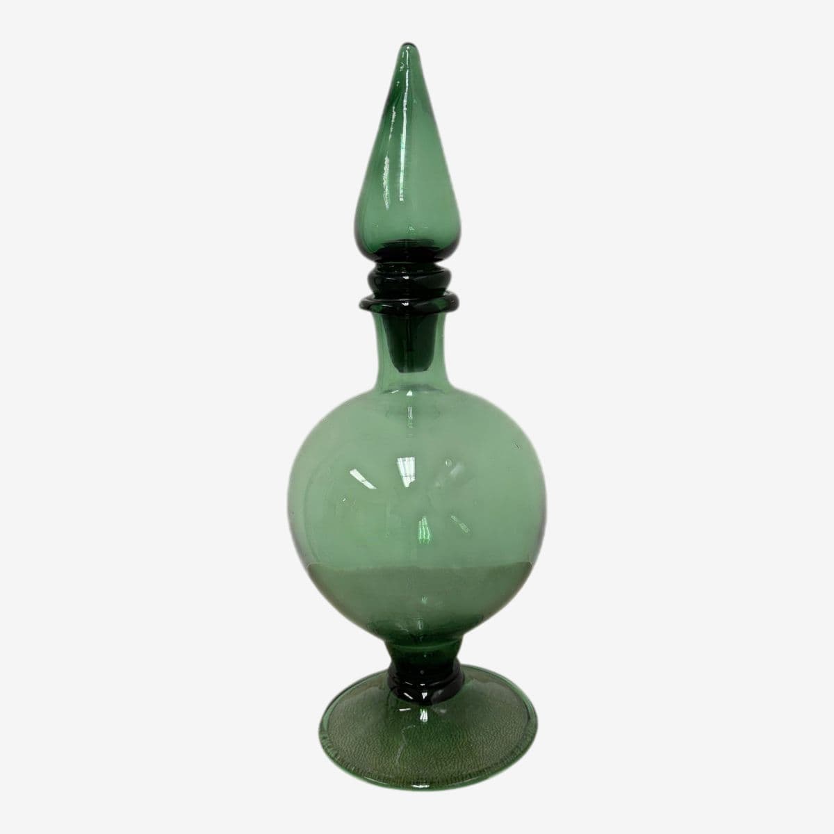 Italian Hand Blown Green Vessel With Stopper - Image 1
