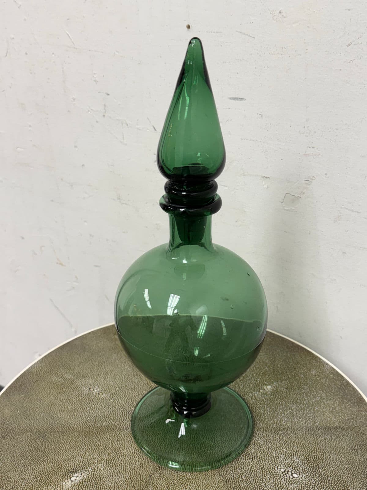 Italian Hand Blown Green Vessel With Stopper - Thumbnail 12