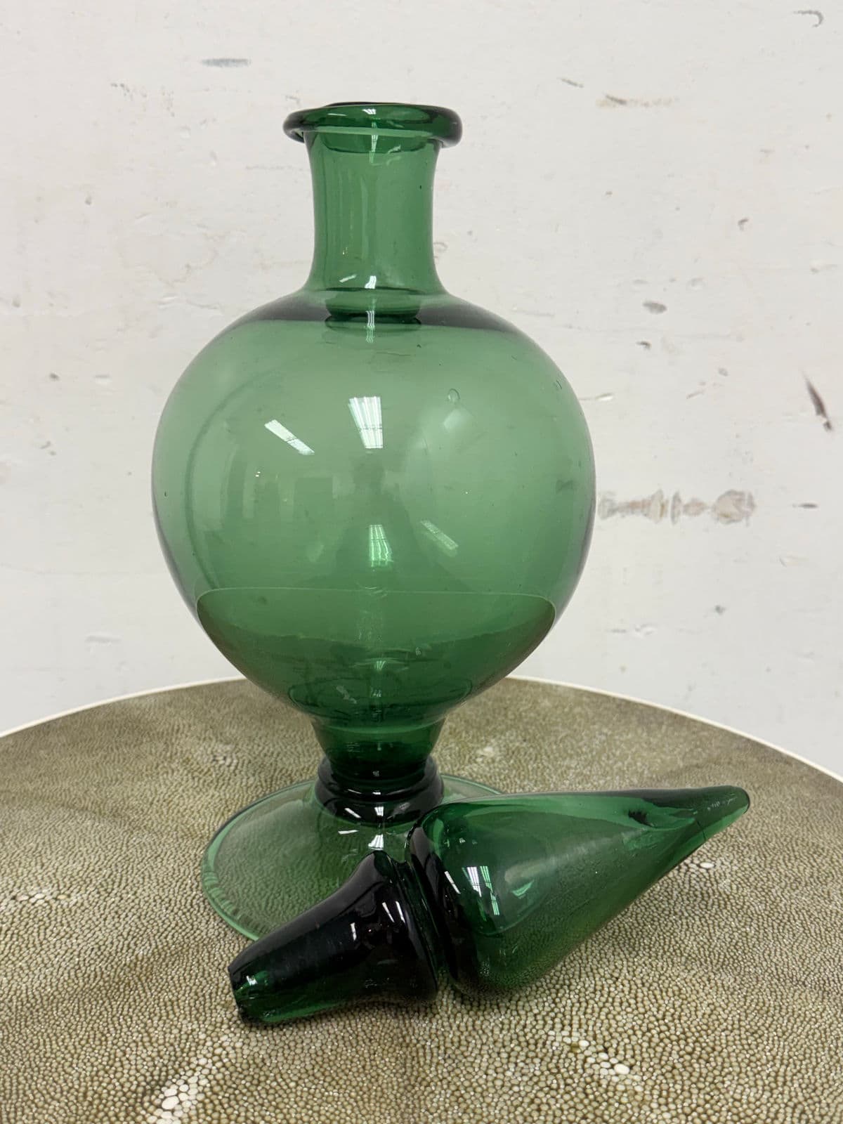 Italian Hand Blown Green Vessel With Stopper - Thumbnail 3