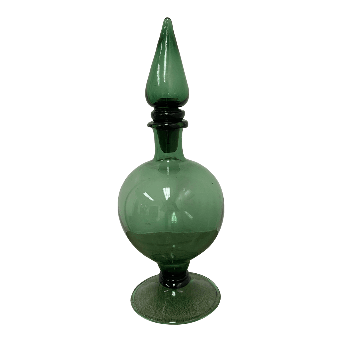 Italian Hand Blown Green Vessel With Stopper - Thumbnail 2