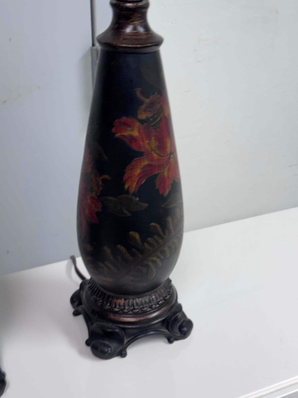 Circa 1990's Chinoiserie Hand Painted Floral Table Lamps, Pair - Thumbnail 3
