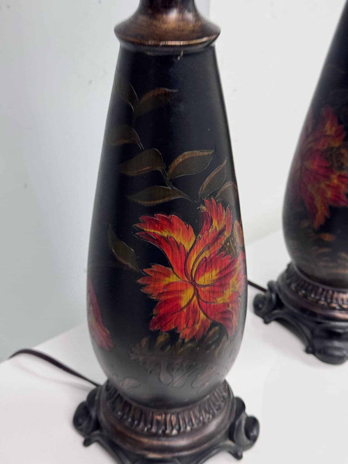 Circa 1990's Chinoiserie Hand Painted Floral Table Lamps, Pair - Thumbnail 9
