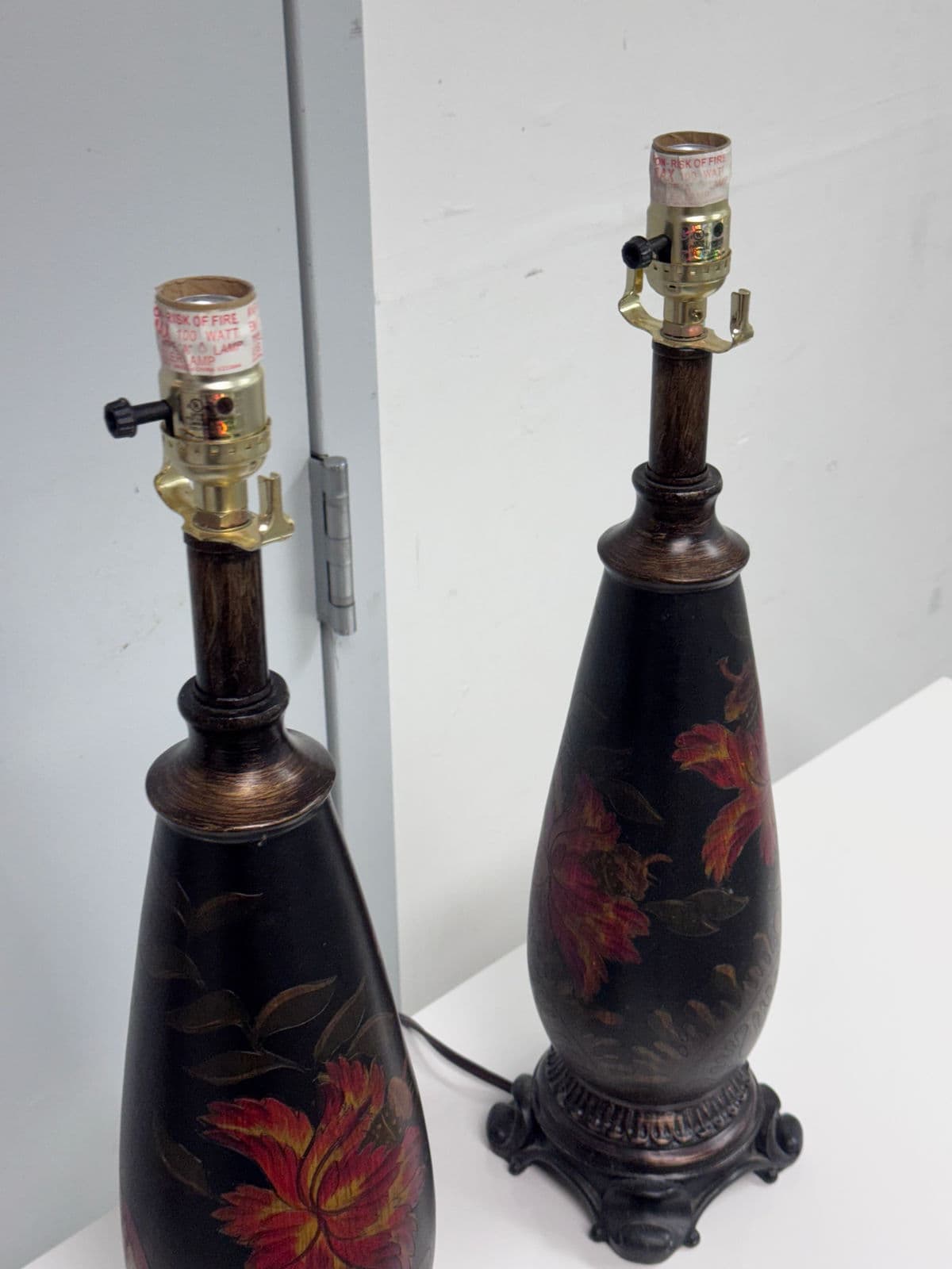 Circa 1990's Chinoiserie Hand Painted Floral Table Lamps, Pair - Thumbnail 4