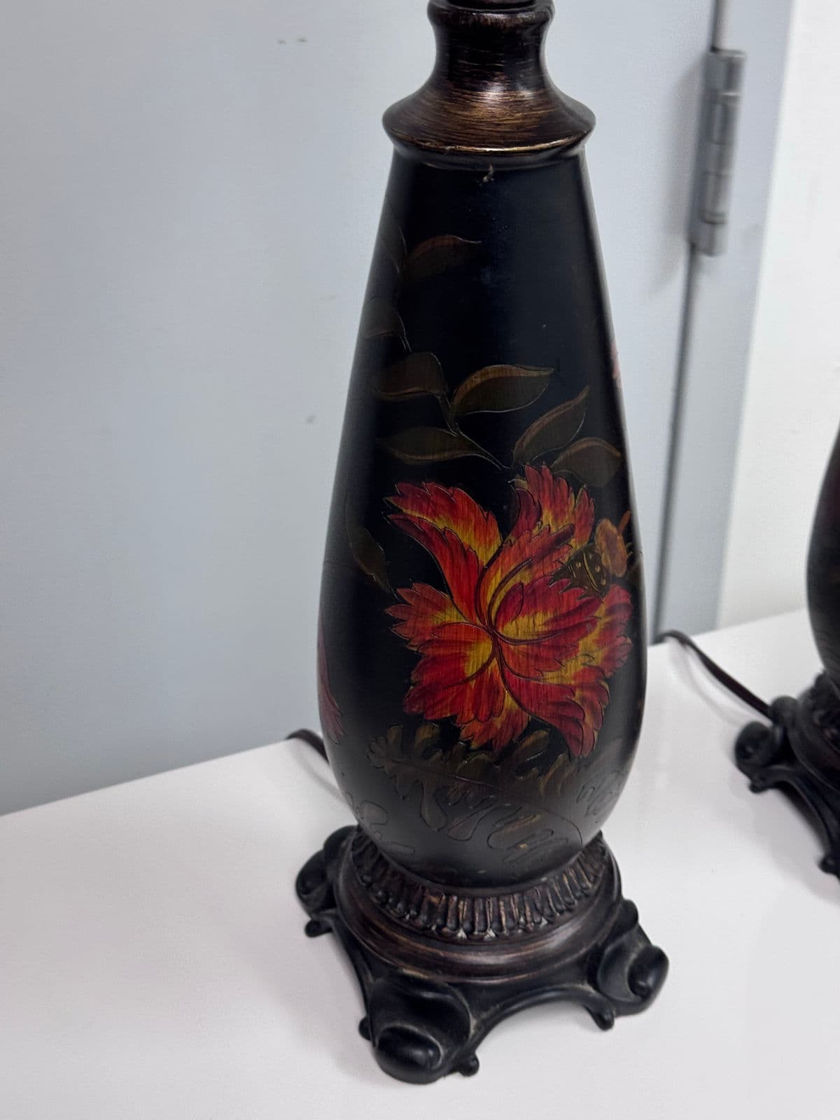 Circa 1990's Chinoiserie Hand Painted Floral Table Lamps, Pair - Thumbnail 11