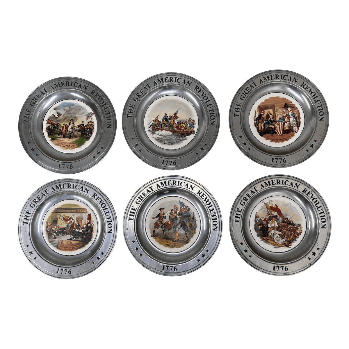 200 Year Anniversary the Great American Revolution Pewter Plates, Set of Six - Thumbnail 2