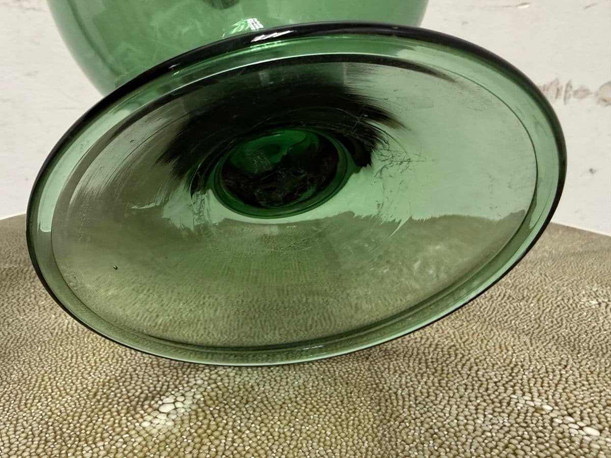 Italian Hand Blown Green Vessel With Stopper - Thumbnail 4