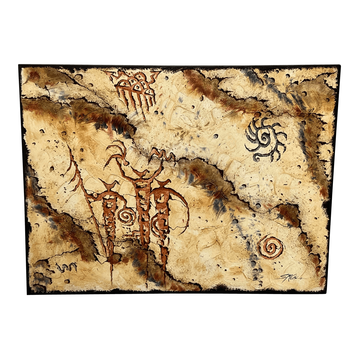 Circa 2002 Stephen K. McCullough. “Bird Headed Shamans” Original Acrylic Indian Painting - Thumbnail 2