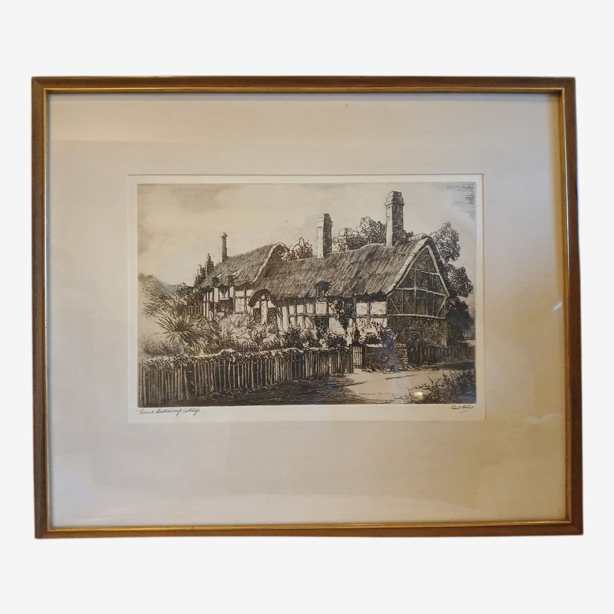 Cecil Forbes for Dickens' Old Curiosity Shop Anne Hathaway's Cottage Etching, Signed - Image 1