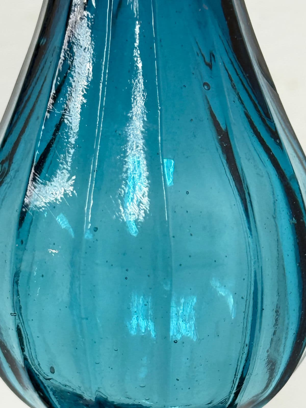 Italian Hand Blown Blue Vessel With Stopper - Thumbnail 6