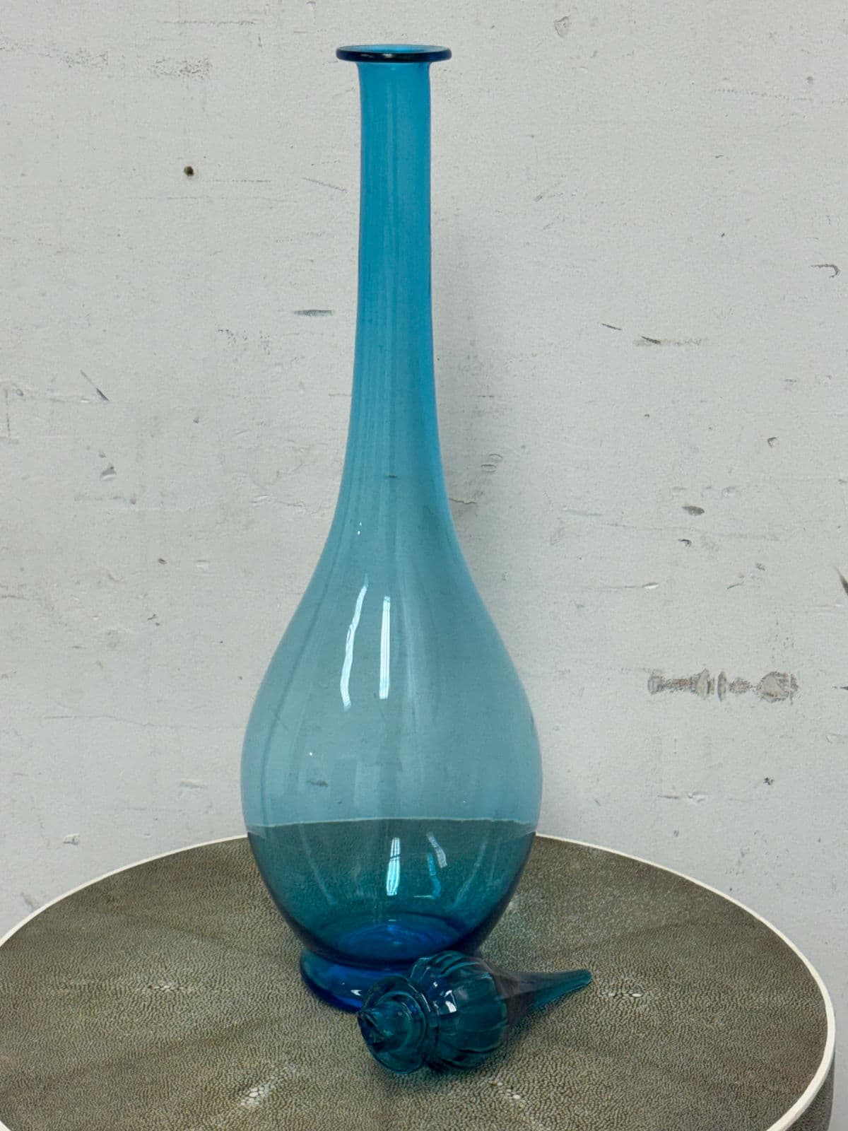 Italian Hand Blown Blue Vessel With Stopper - Thumbnail 4