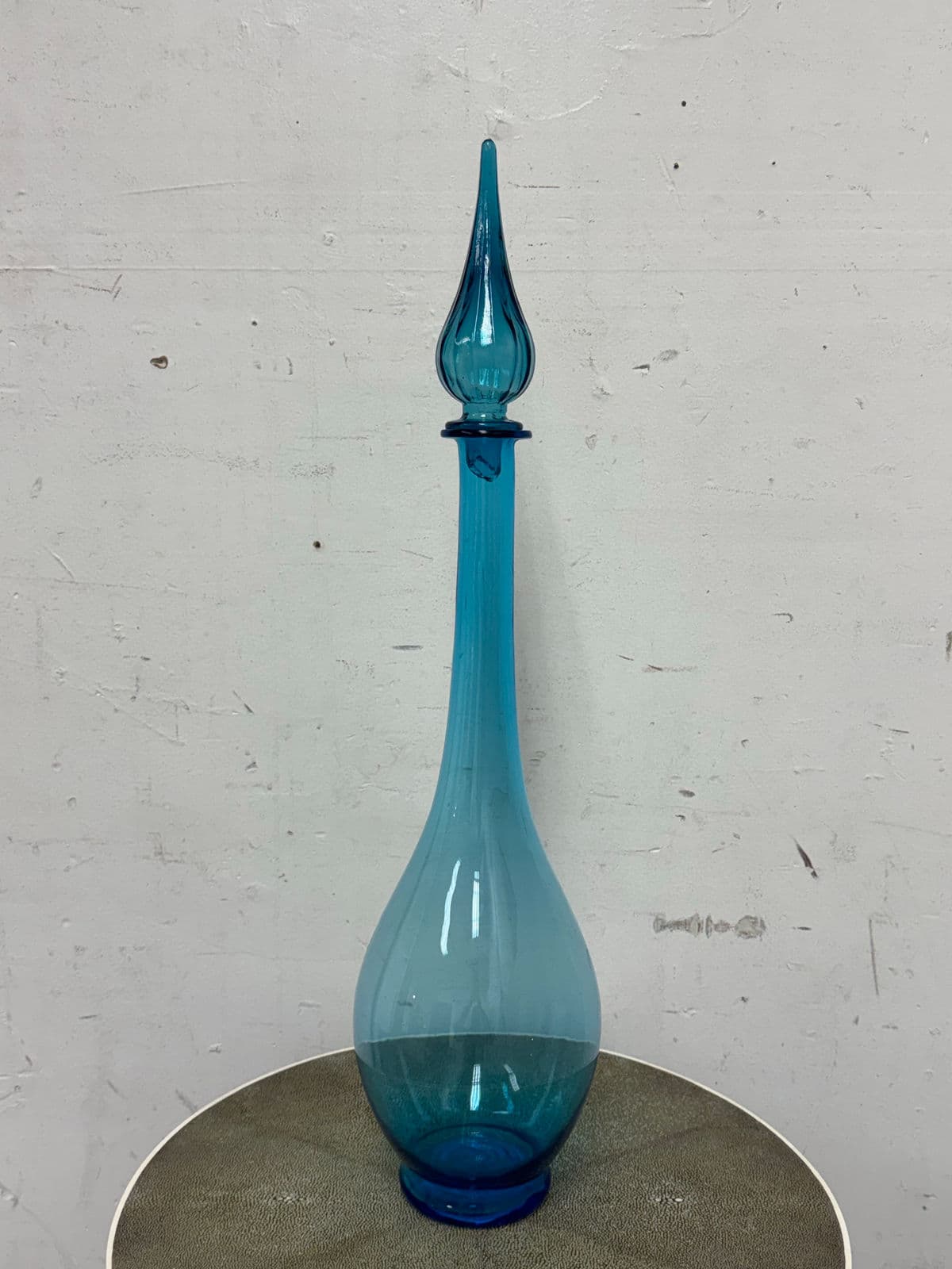 Italian Hand Blown Blue Vessel With Stopper - Thumbnail 3