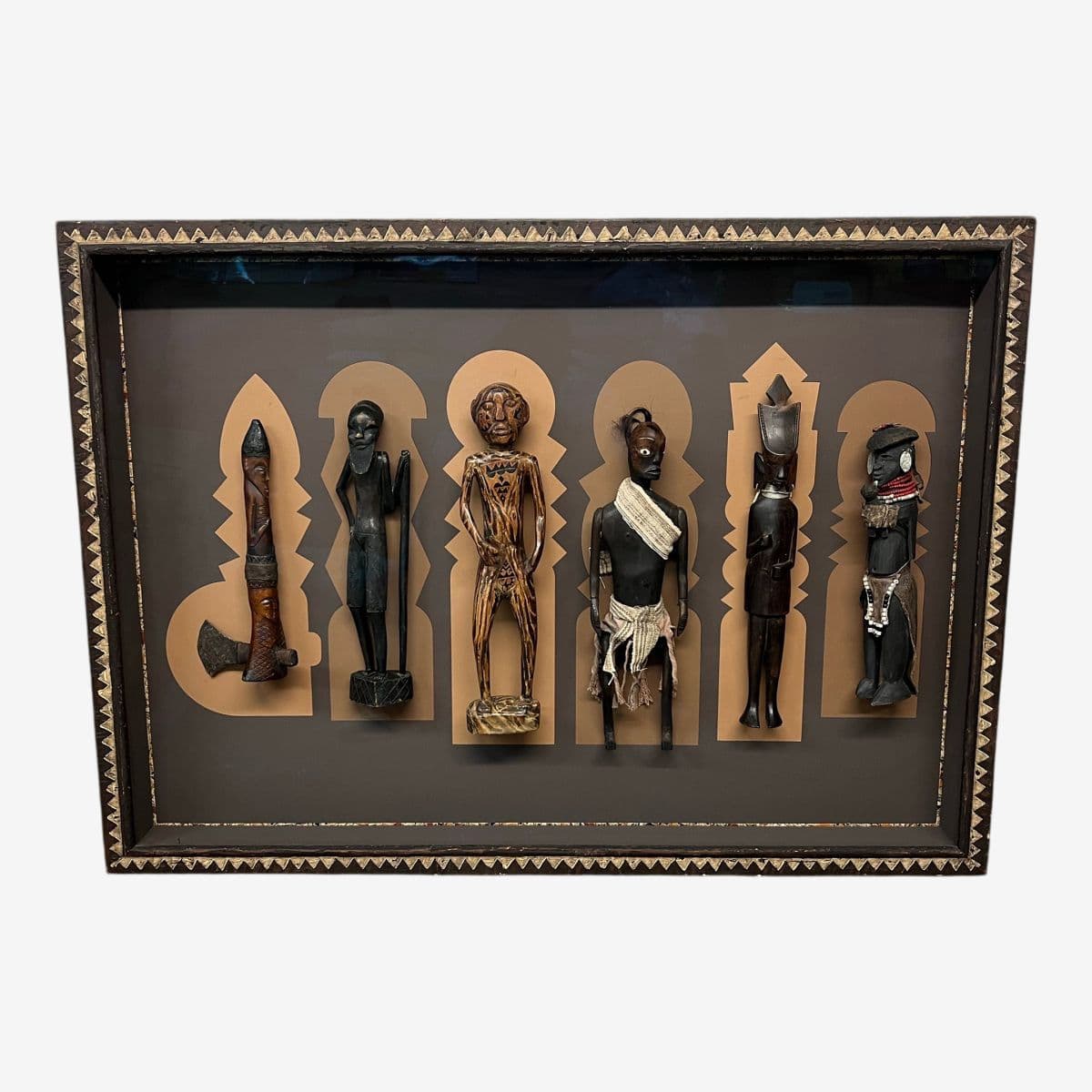Vintage Collection of African Figures, Mounted and Framed - Image 1