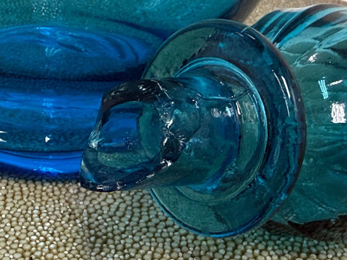 Italian Hand Blown Blue Vessel With Stopper - Thumbnail 12
