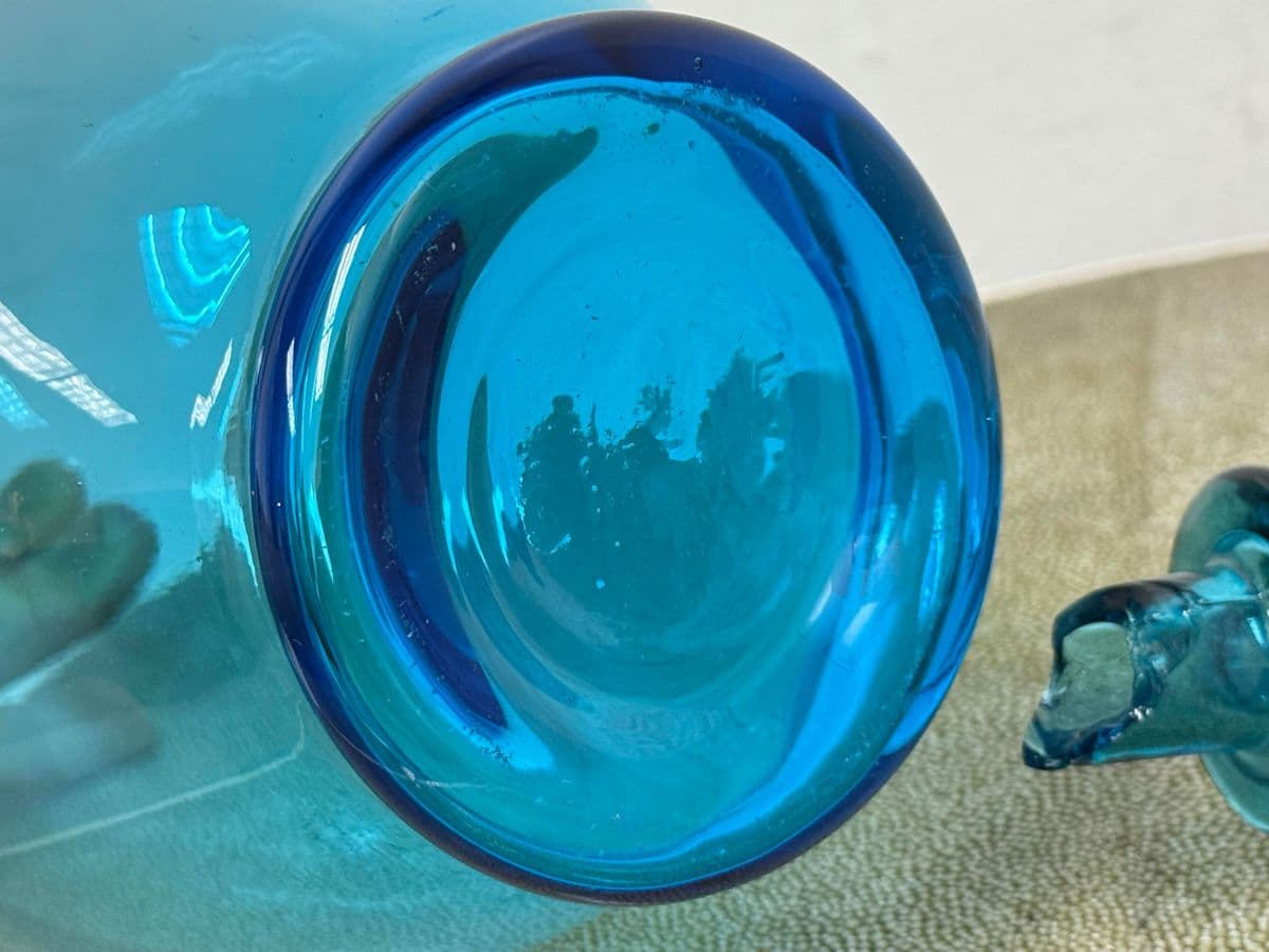 Italian Hand Blown Blue Vessel With Stopper - Thumbnail 13
