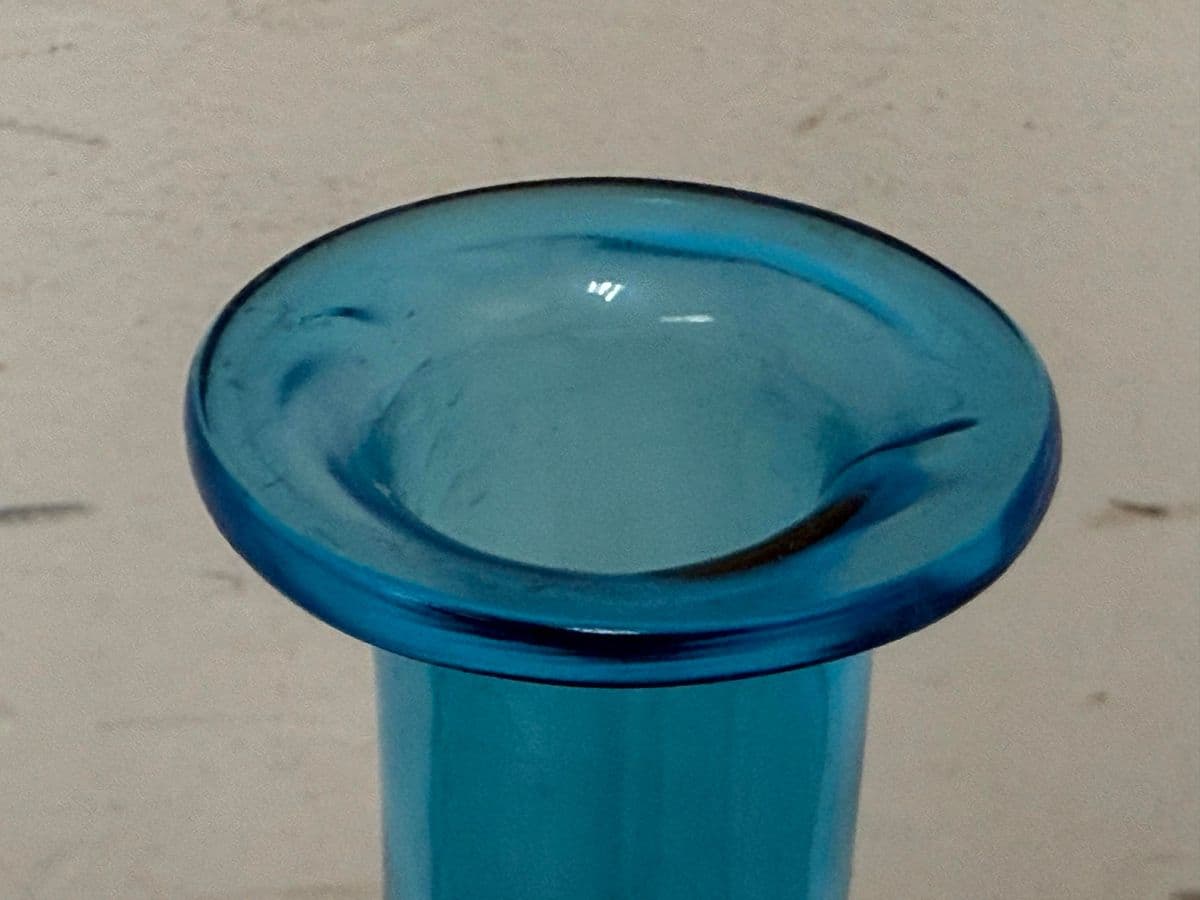 Italian Hand Blown Blue Vessel With Stopper - Thumbnail 5