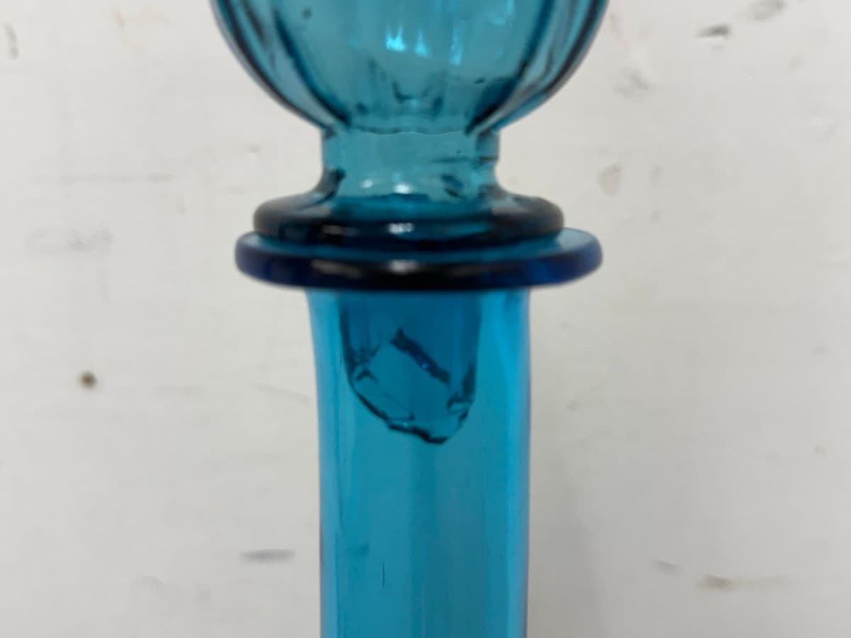 Italian Hand Blown Blue Vessel With Stopper - Thumbnail 8