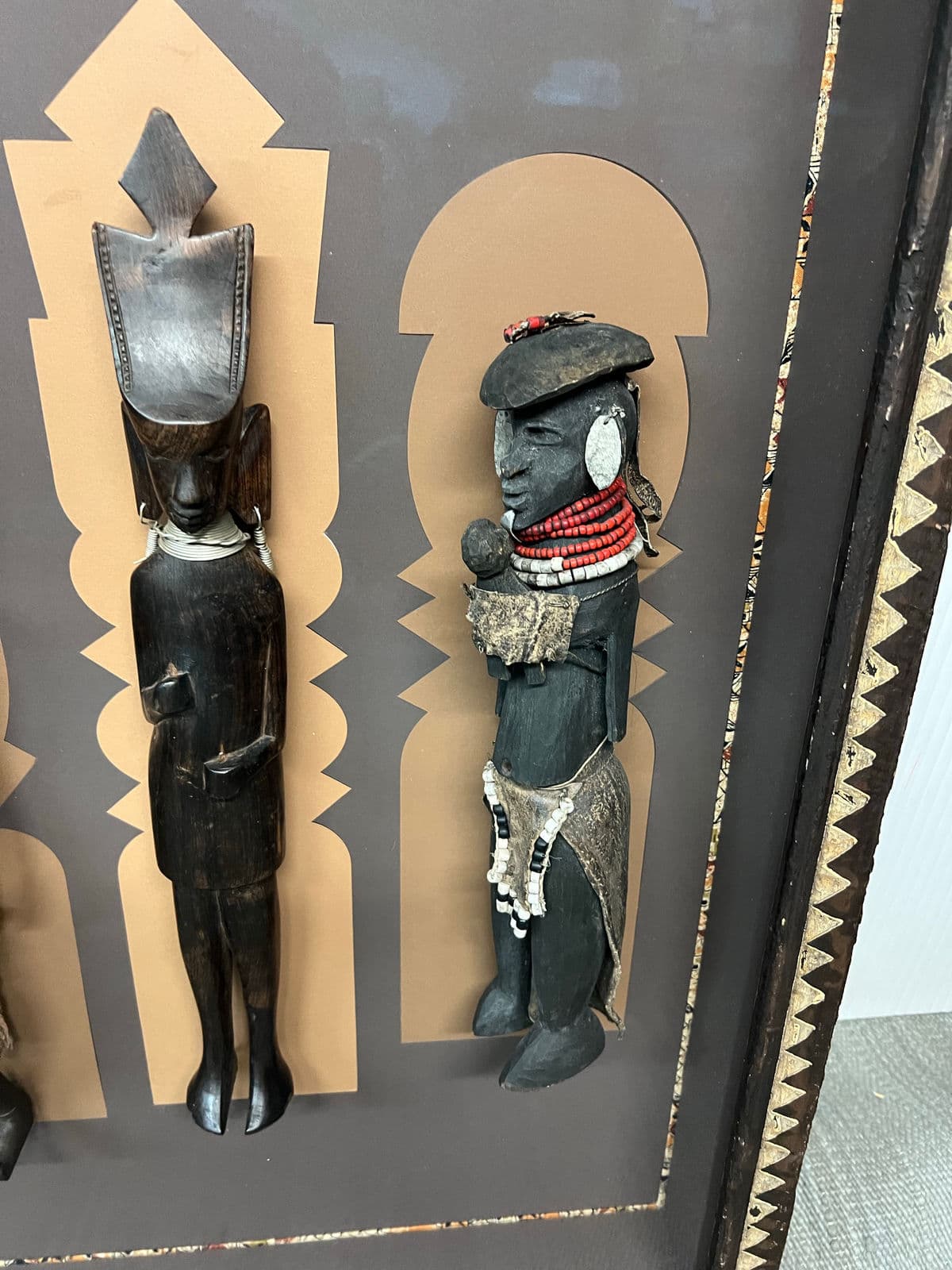 Vintage Collection of African Figures, Mounted and Framed - Thumbnail 11