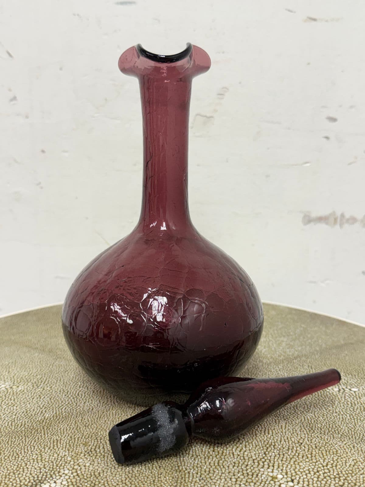 Italian Hand Blown Plum Vessel With Stopper - Thumbnail 4