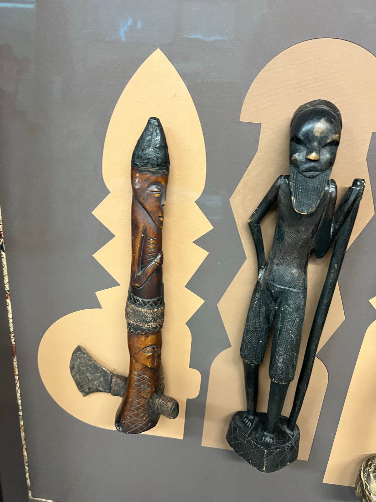 Vintage Collection of African Figures, Mounted and Framed - Thumbnail 8