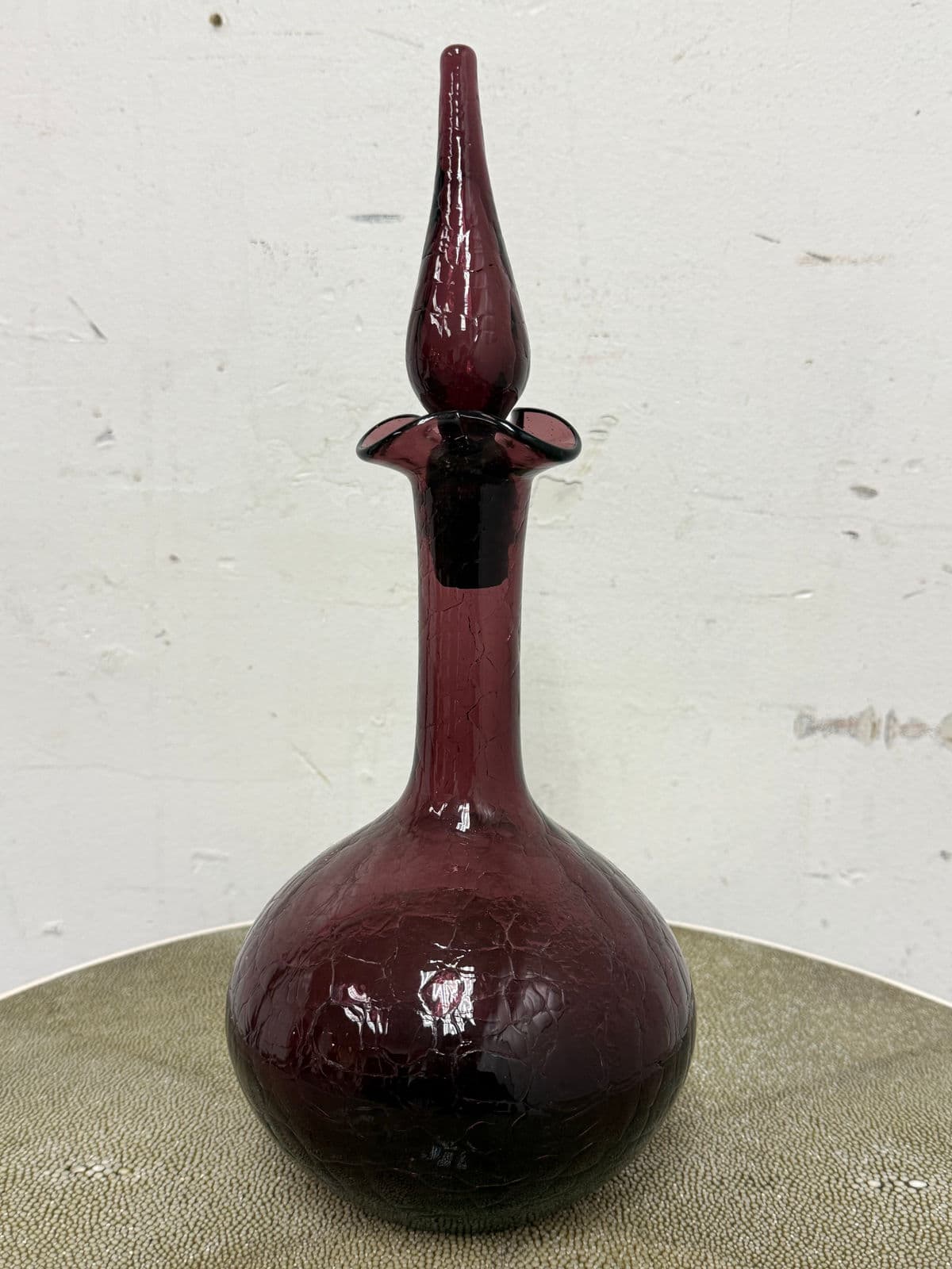 Italian Hand Blown Plum Vessel With Stopper - Thumbnail 3