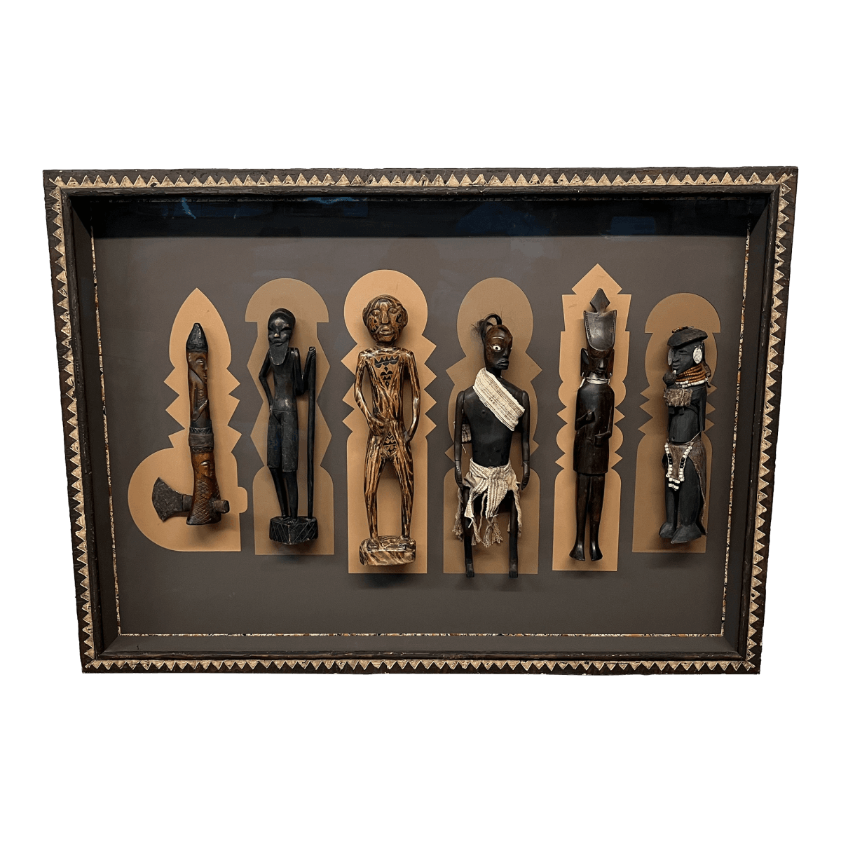 Vintage Collection of African Figures, Mounted and Framed - Thumbnail 2