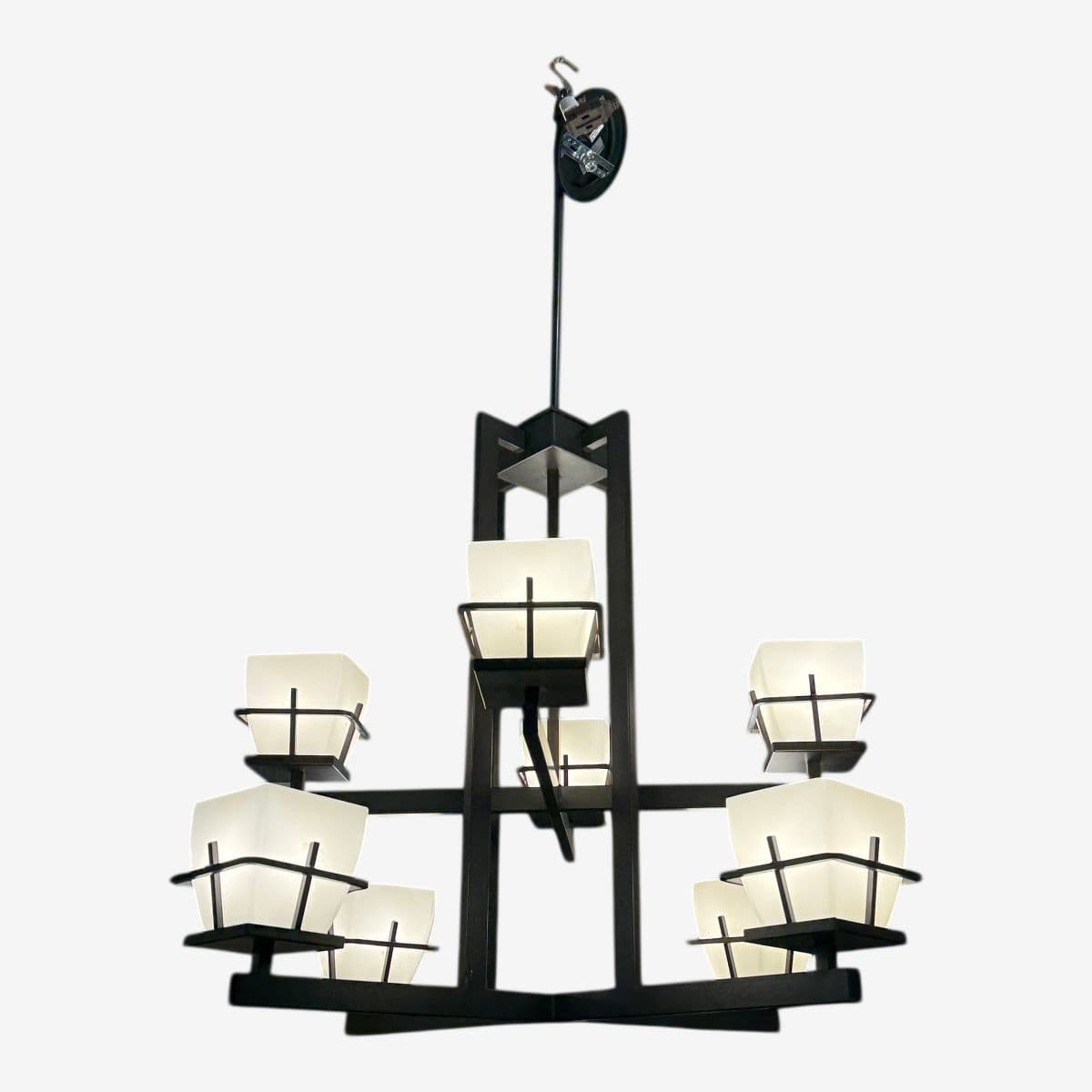 Contemporary Bronze + Glass Chandelier - Image 1