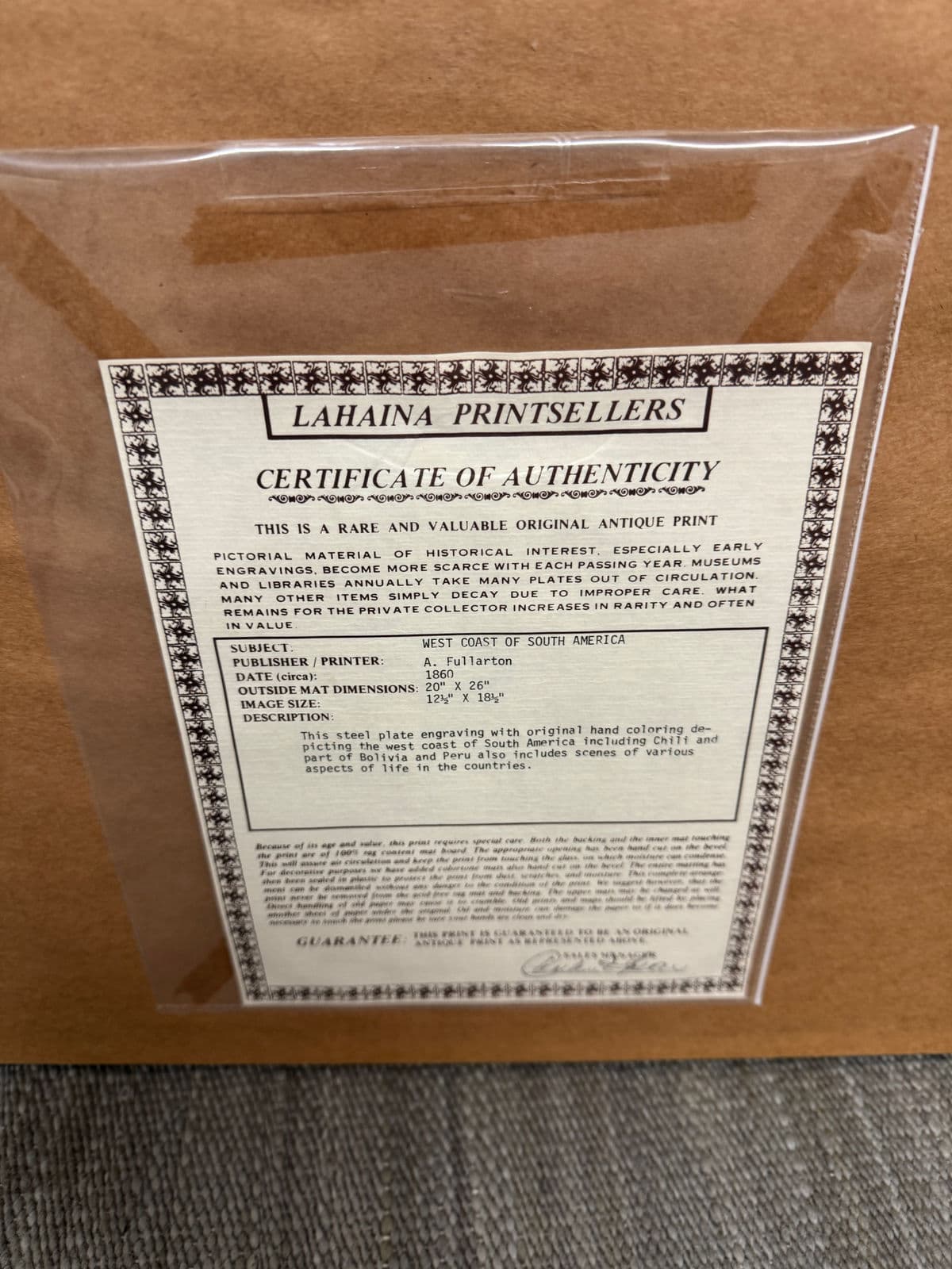 Circa 1860 West Coast of South America Original Print + Certificate of Authenticity - Thumbnail 7