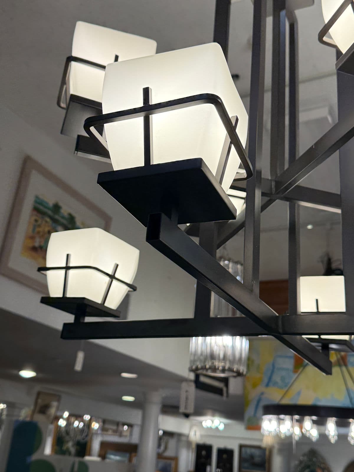 Contemporary Bronze + Glass Chandelier - Thumbnail 9