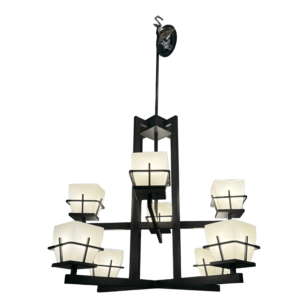 Contemporary Bronze + Glass Chandelier - Thumbnail 2