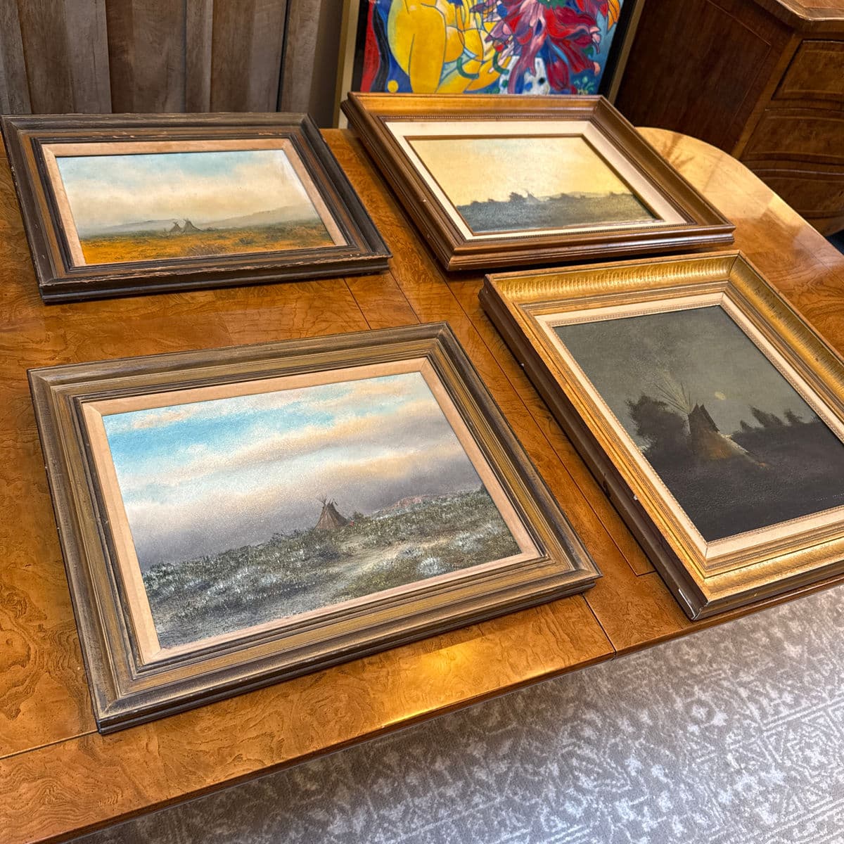 Circa 1970's James Davies Framed Landscape Series of Tee-Pee, Set of Four - Thumbnail 4