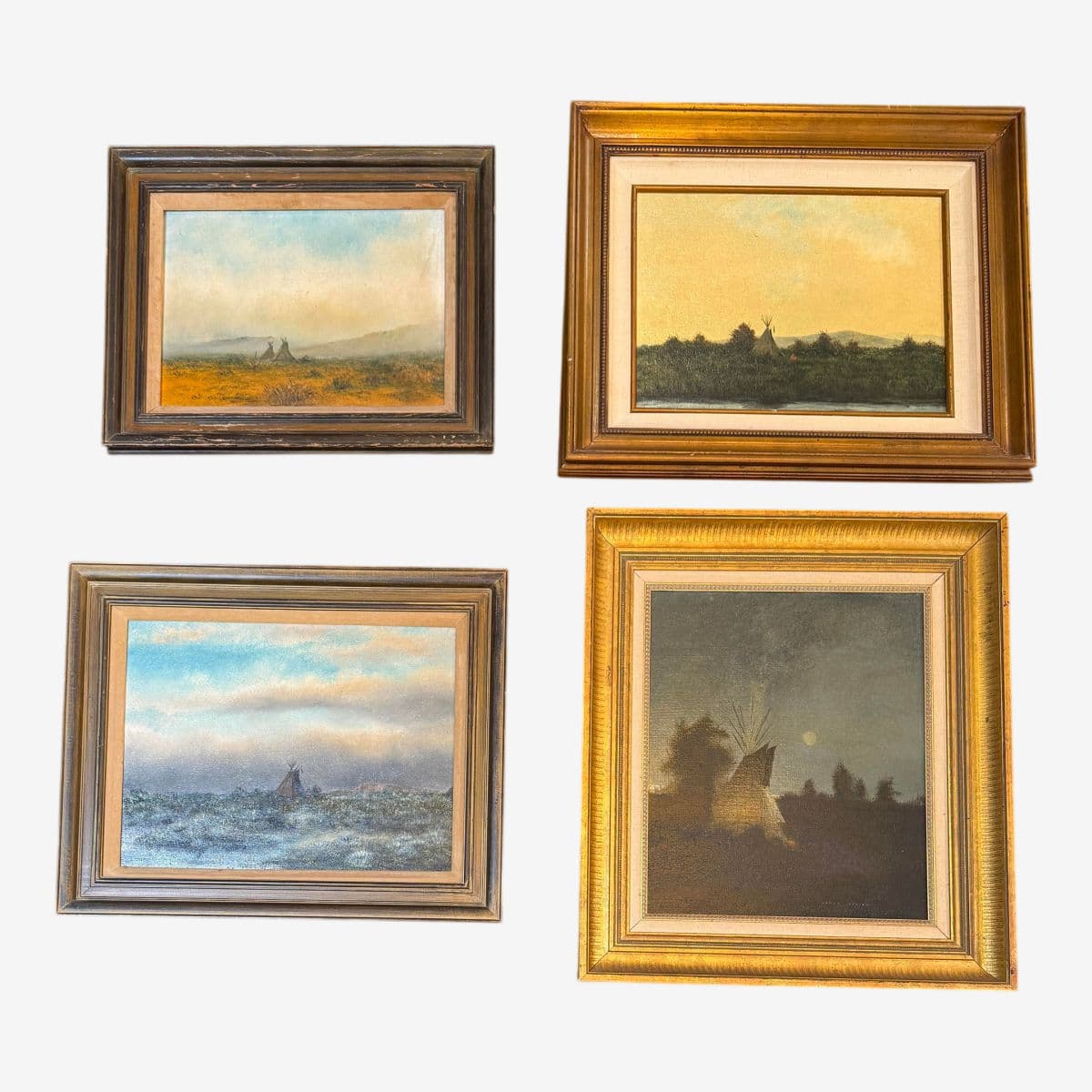 Circa 1970's James Davies Framed Landscape Series of Tee-Pee, Set of Four - Image 1