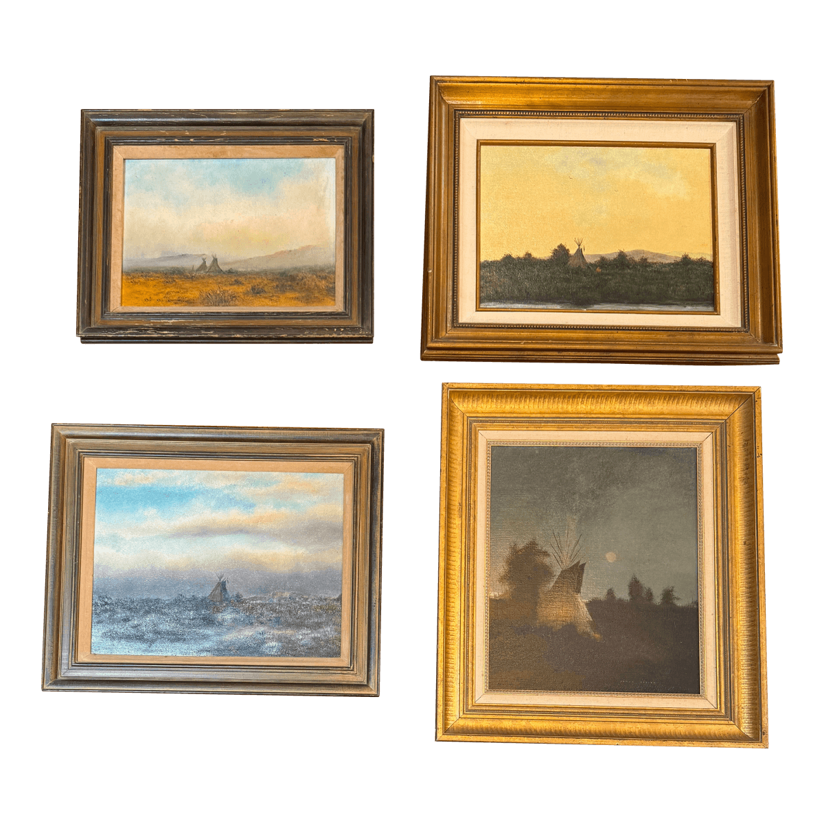 Circa 1970's James Davies Framed Landscape Series of Tee-Pee, Set of Four - Thumbnail 2