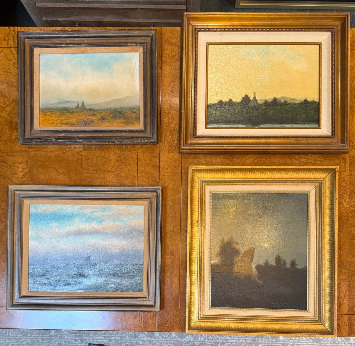 Circa 1970's James Davies Framed Landscape Series of Tee-Pee, Set of Four - Thumbnail 3