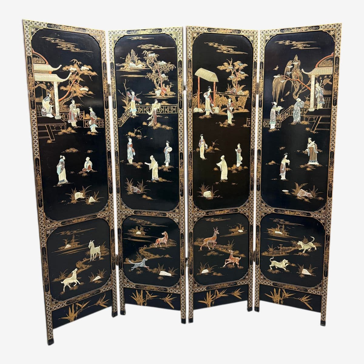 Vintage Asian Reversing Four Panel Folding Screen - Image 1
