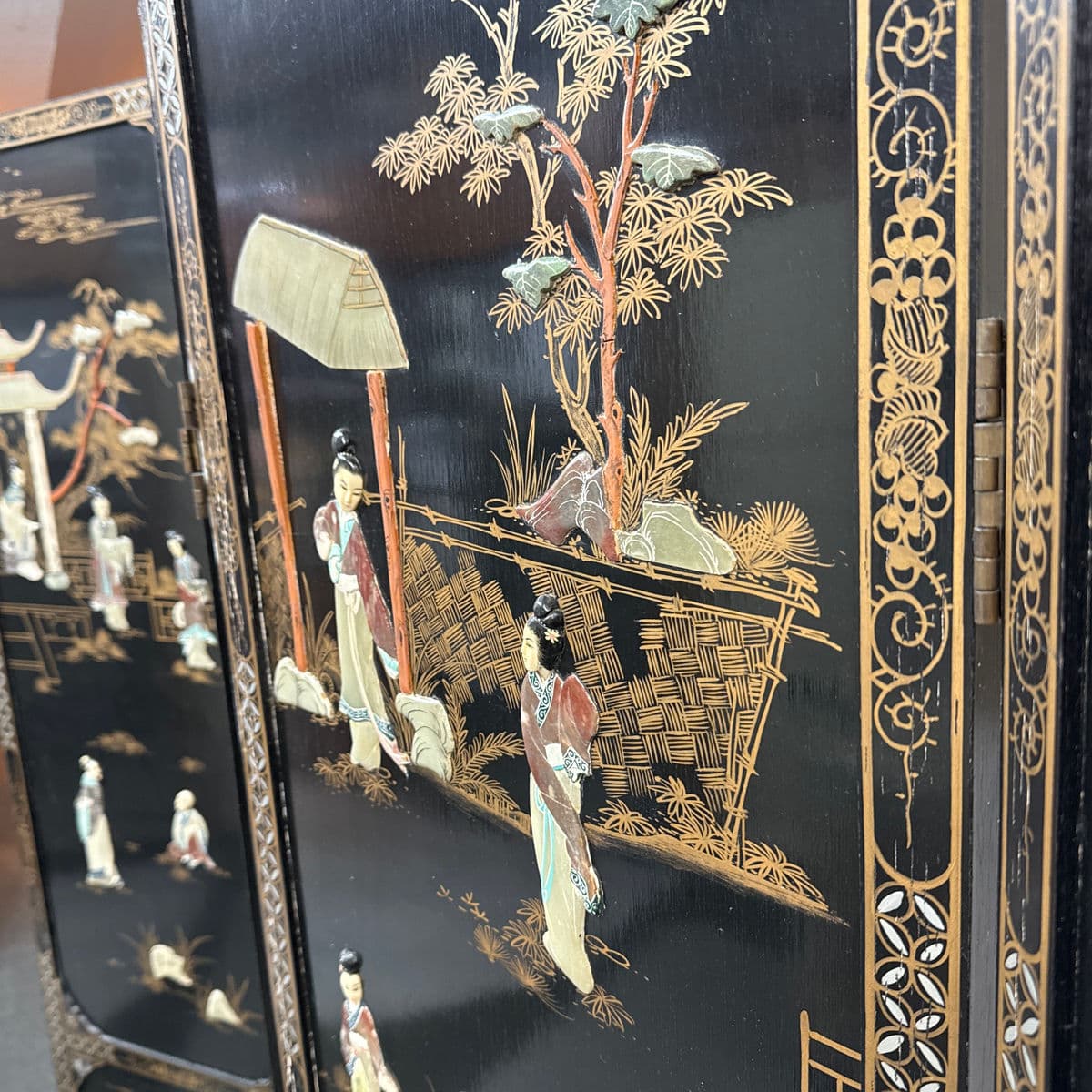 Vintage Asian Reversing Four Panel Folding Screen - Thumbnail 6