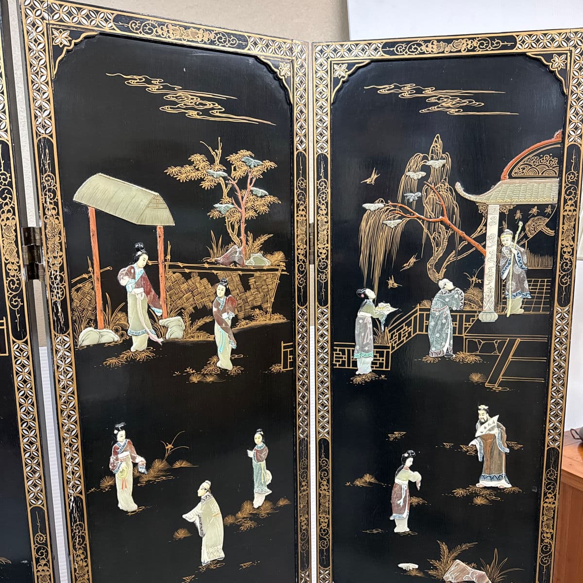 Vintage Asian Reversing Four Panel Folding Screen - Thumbnail 5