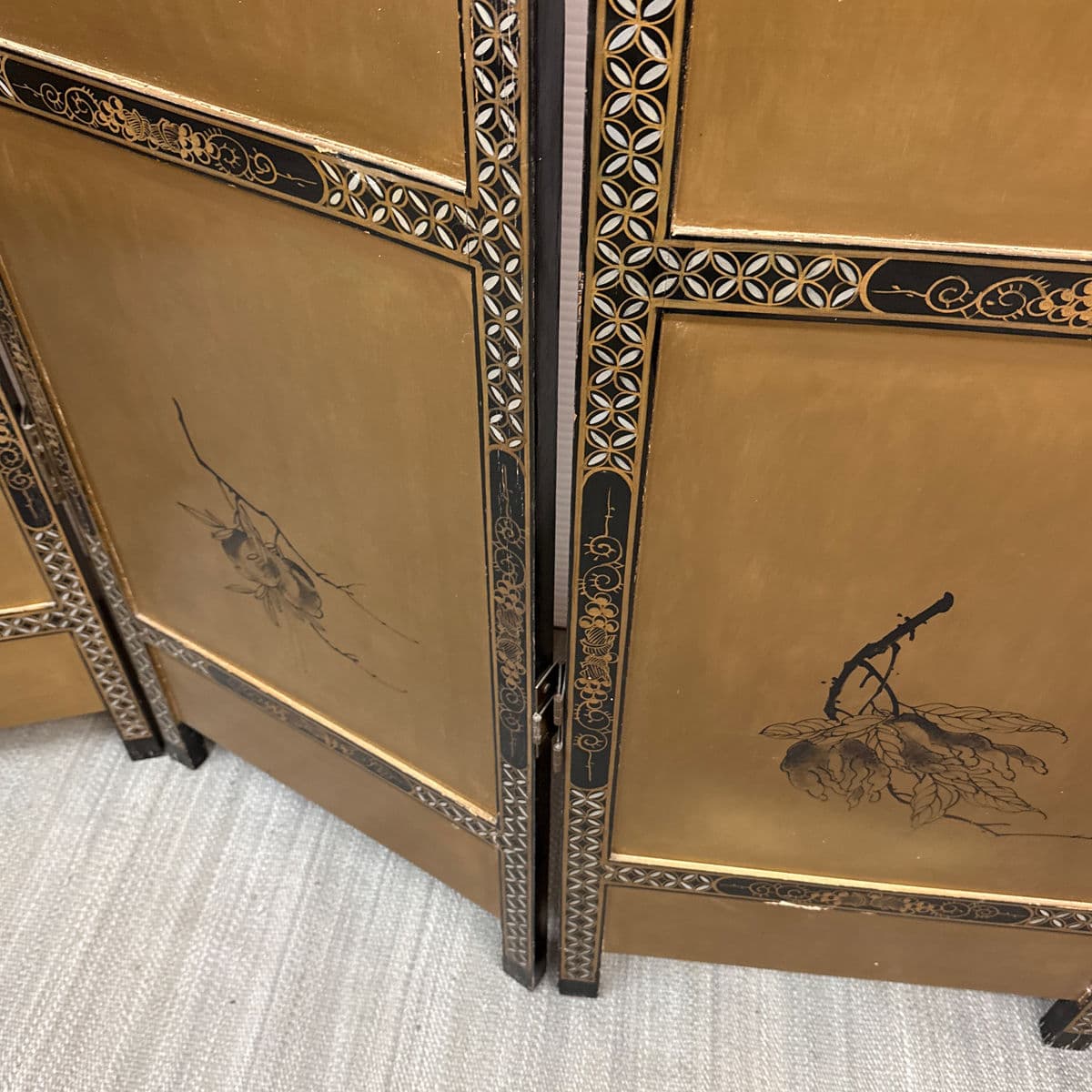 Vintage Asian Reversing Four Panel Folding Screen - Thumbnail 13