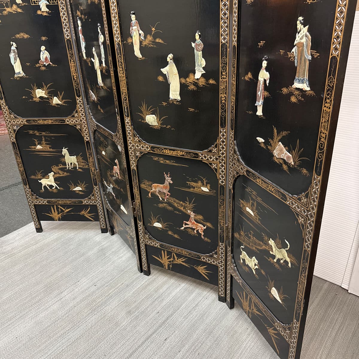 Vintage Asian Reversing Four Panel Folding Screen - Thumbnail 7