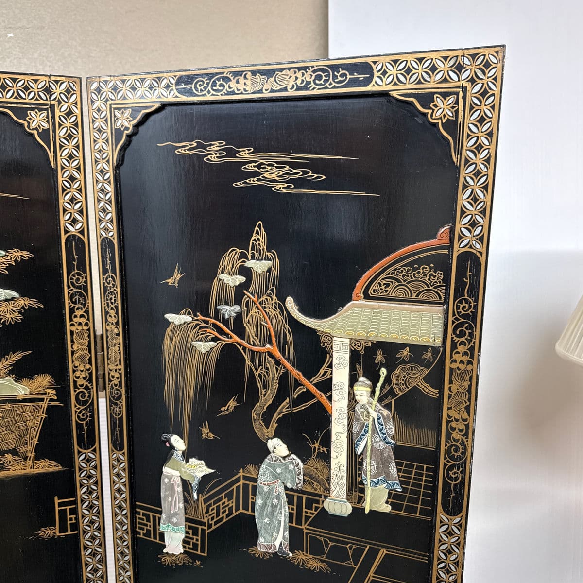 Vintage Asian Reversing Four Panel Folding Screen - Thumbnail 8