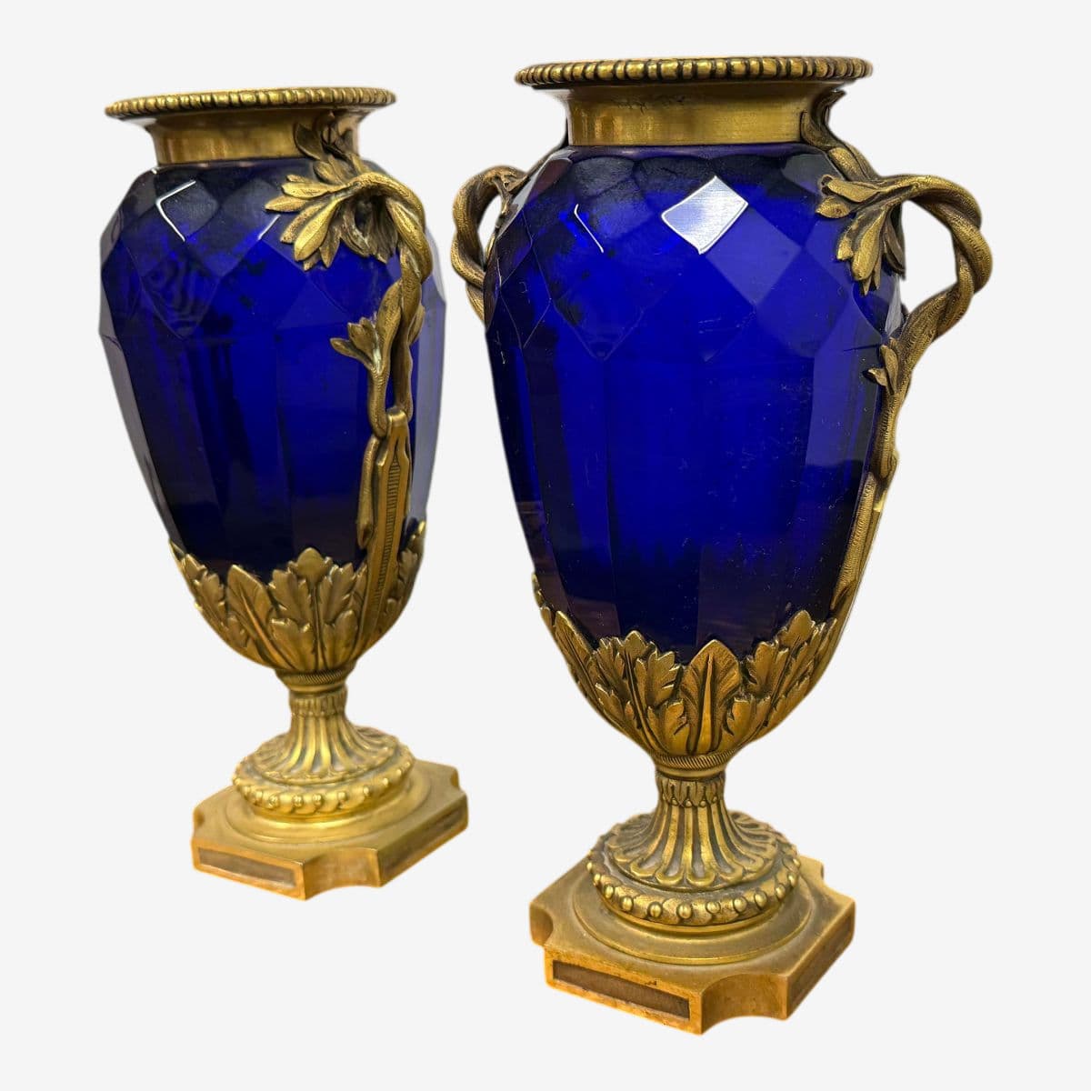 Swedish Neoclassical Gilt Bronze-Mounted Cobalt Blue Vases, Pair - Image 1