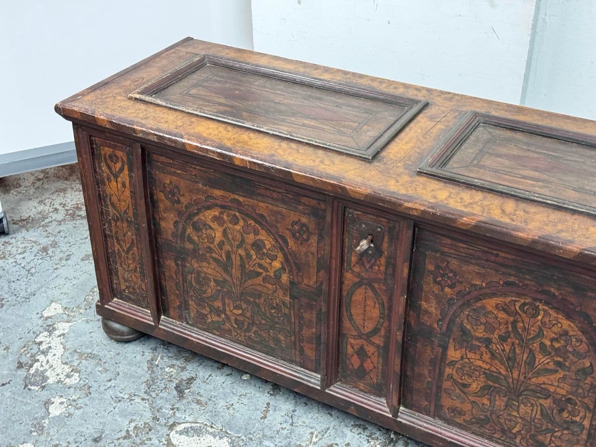 19th Century Austrian Wood Dowry Chest Trunk - Thumbnail 4